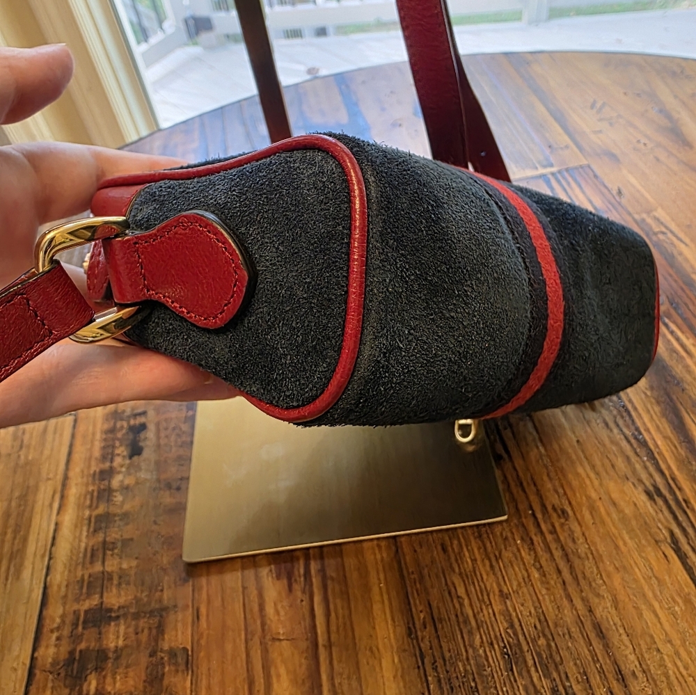 💙 Gucci Ophidia Mini Crossbody Bag in Blue Suede with Red Leather - Picture 6 of 14